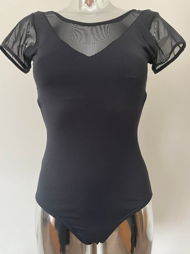 Sheer Cap-Sleeve Leotard
